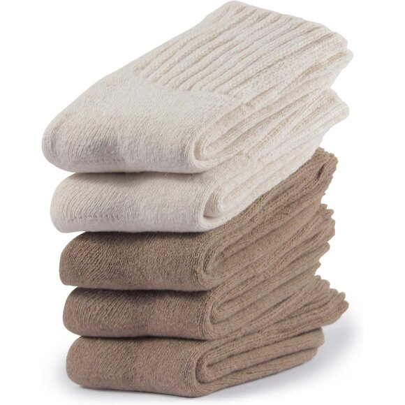 BenSorts Women5 Packs 3dark Brown 2beige Winter Thick Warm Polyester Boots Socks - Picture 2 of 5